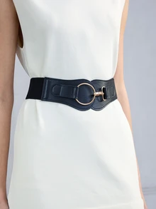 NobleVue 1pc Women's Black Simple Basic Elastic Waist Belt, Suitable For Halloween Party Or Daily Outfit Matching - Black - View 2