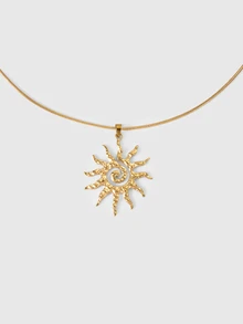 DareSee 1pc 14K Gold Sun Snake Bone Chain Necklace Pendant, Fashionable Jewelry, Unique Small Collarbones Chain Design - Yellow Gold - View 2