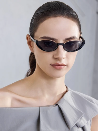 NobleVue 1 件新款欧美半框猫眼时尚小椭圆眼镜，适合外出、购物、拍照、海滩度假等。