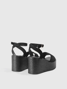 DareSee Sandal đế xuồng quai ngang đơn cho nữ, sandal đế xuồng giả da lộn cho kỳ nghỉ hè, phụ kiện cần thiết khi đi du lịch. - màu đen - Xem 3