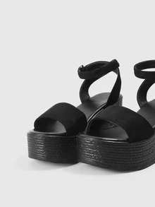 DareSee Sandal đế xuồng quai ngang đơn cho nữ, sandal đế xuồng giả da lộn cho kỳ nghỉ hè, phụ kiện cần thiết khi đi du lịch. - màu đen - Xem 5