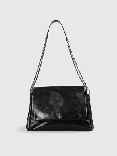 DareSee Minimalistische quadratische Tasche, mittel, mit Klappe, schwarz, auffallende Arbeitstaschen für Frauen