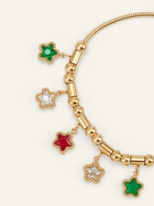 Farahzel 1pc Sweet 18K Stainless Steel Flower & Heart Chain Bracelet, Suitable For Women's Daily Wear And Parties, Mother's Day Gift For Mom - Multicolor - View 6