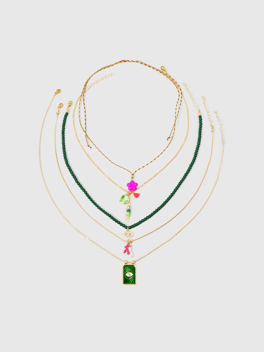 DareSee 5pcs Bohemian Handmade Beaded Fish, Flower, Eye Pendant Multilayer Necklace Set With Faux Pearl, Tassel, Colorful Dopamine Necklace For Women, Suitable For Daily Wear And Party, All Seasons Back To School - View 1