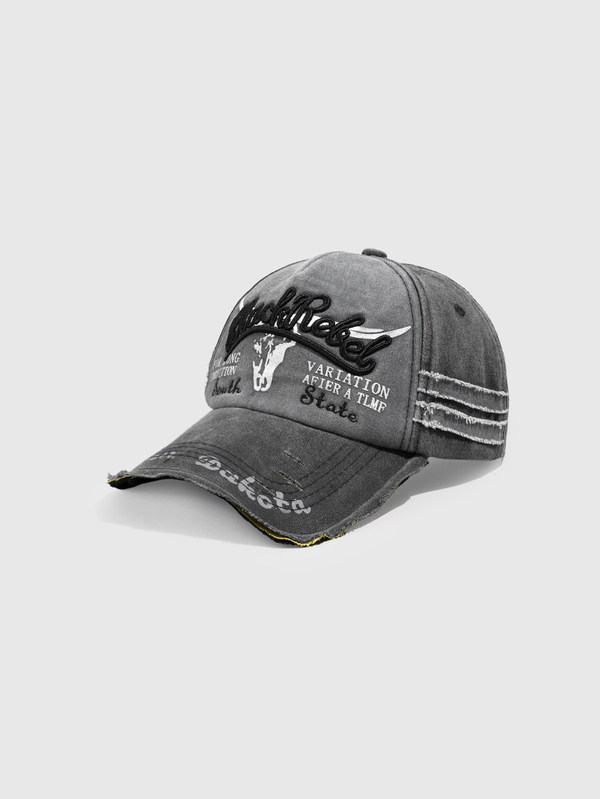 DareSee Washed Distressed Oversized Brim Baseball Cap, Khaki
