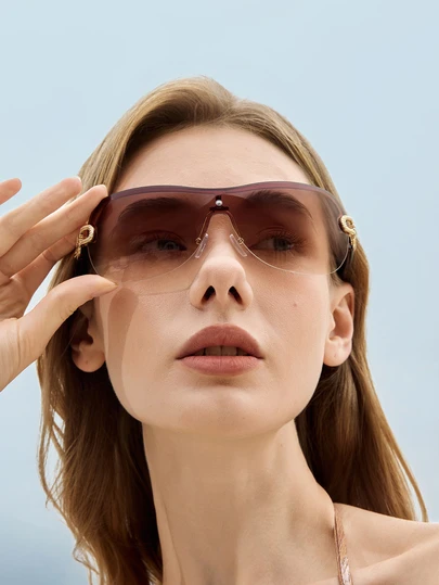 Glizzene 1 Pair Y2K Futuristic Fashion Wraparound Glasses, Beach Accessories For Women, Suitable For Summer Beach Vacation, Outdoor Travel, Y2K Music Festival, Chain Street Y2K Style Oversized Wraparound Frame, Suitable For Music Festival, Back To School Season