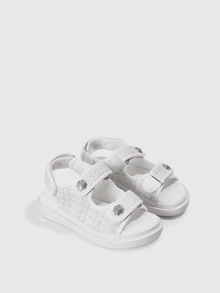 DareSee Giày sandal nữ thanh lịch, kiểu dáng casual đa năng với khóa dán, giày đế bằng đính đá, sandal thể thao đế dày mới, thích hợp cho mùa xuân hè. - trắng - Xem 1