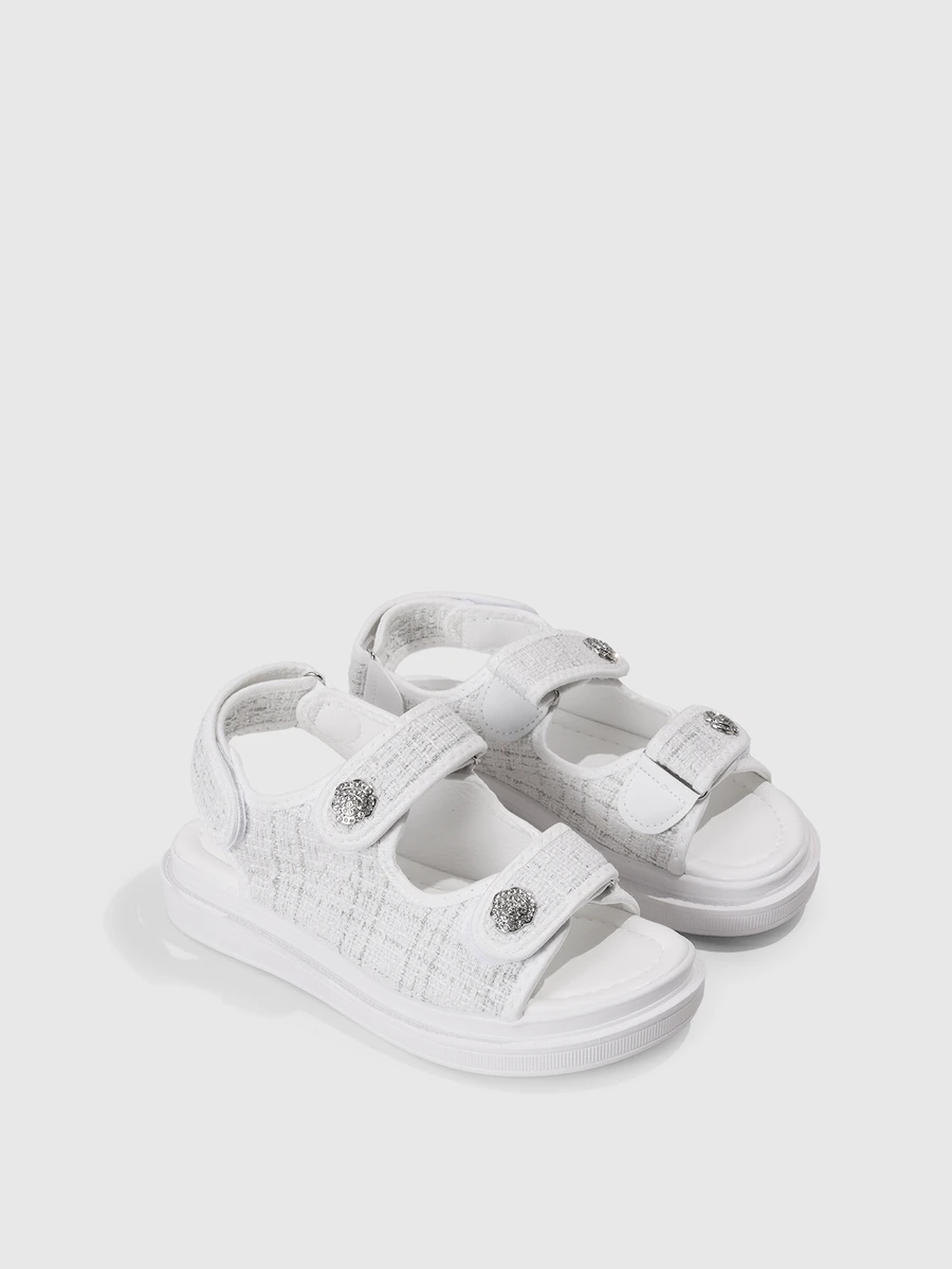 DareSee Giày sandal nữ thanh lịch, kiểu dáng casual đa năng với khóa dán, giày đế bằng đính đá, sandal thể thao đế dày mới, thích hợp cho mùa xuân hè. - trắng - Xem 1