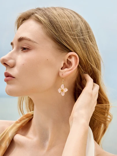 Glizzene 1 Pair Fashionable, Elegant, Luxury, Sweet, Minimalist, Versatile Enamel 4-Petal, 5-Leaf, 6-Leaf, Daisy Floral Earrings In Pink, White, Magenta, Orange, Purple, Red, Green, Suitable For Spring/Summer Everyday And Holiday Wear