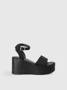 DareSee Sandal đế xuồng quai ngang đơn cho nữ, sandal đế xuồng giả da lộn cho kỳ nghỉ hè, phụ kiện cần thiết khi đi du lịch. - màu đen - Xem 4