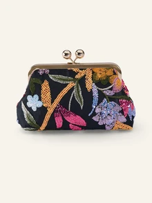 Etoivie Irregular Sequin Floral Clutch For Women, Lightweight Evening Bag For Party, Wedding, Prom & Banquet, Perfect Gift For Bridesmaid - Black - View 3