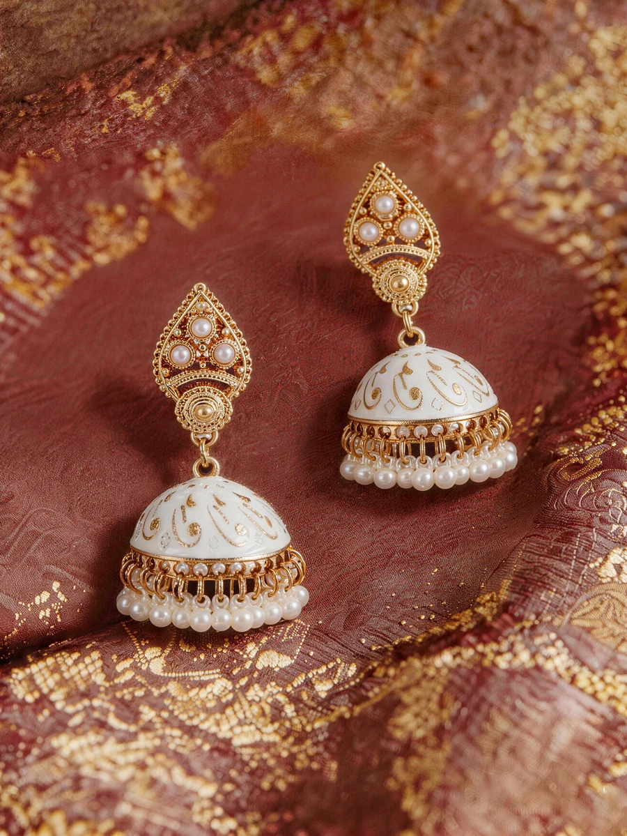Etoivie Faux Pearl Rumbai Dekorasi Jhumka Drop Earrings - MultiWarna - View 1