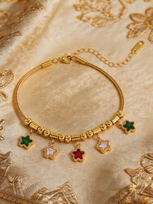 Farahzel 1pc Sweet 18K Stainless Steel Flower & Heart Chain Bracelet, Suitable For Women's Daily Wear And Parties, Mother's Day Gift For Mom - Multicolor - View 7