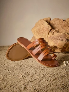 Tropiscape Sandalias planas de moda casual, chanclas con tira en el dedo, flip flops de playa para mujer, atuendos de primavera y verano Cottagecore, atuendo de verano - Marrón - Ver 4