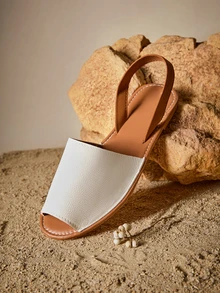 Tropiscape Women's Elegant Two-Tone Open Toe Flat Sandals,Spring Summer Outfits Cottagecore,SummerOutfit - White - View 2