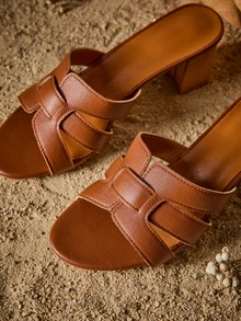 Tropiscape Women's Comfortable Must-Have Slip-On High Heel Sandals, Suitable For New Year Holidays, Summer Beach, And Spring Cottagecore,SummerOutfit - Rust Brown - View 4