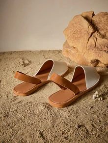 Tropiscape Women's Elegant Two-Tone Open Toe Flat Sandals,Spring Summer Outfits Cottagecore,SummerOutfit - White - View 3