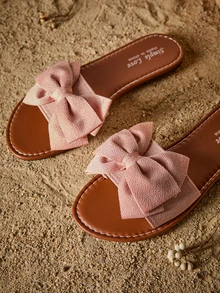 Tropiscape Sandalias cómodas con lazo para mujer en verano, chanclas planas de moda con punta redonda y tela para uso casual y playa, estilo cottage core, atuendo de verano - Rosa - Ver 4