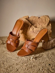 Tropiscape Women's Comfortable Must-Have Slip-On High Heel Sandals, Suitable For New Year Holidays, Summer Beach, And Spring Cottagecore,SummerOutfit - Rust Brown - View 1