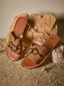 Tropiscape Casual Flat Slippers For Women, Woven Roman Sandals For Spring/Summer, Open Toe, Suitable To Wear With Dresses, Suitable For Beach, Home, Apartment, Brown Color Cottagecore,SummerOutfit - View 1