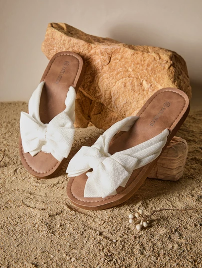 Tropiscape Women's Spring/Summer French Style Sweet & Cute Bow Tie Sandals, Suitable For Pairing With Dresses, Ideal For Valentine's Day, Beach, Vacation, Shopping, Wedding Attendance. White Bowknot Sandals, Summer Footwear, Bohemian Style, Fresh & Natural, Beautiful & Charming, Comfortable, Lightweight & Breathable. Cottagecore,SummerOutfit