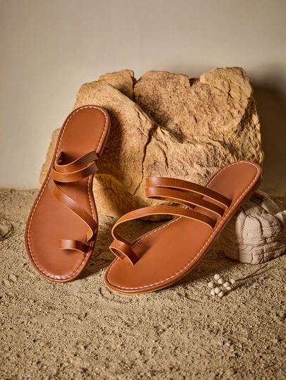Tropiscape New Plus Size Women Comfortable Simple Round Toe Open Toe Flat Slippers Sandals, Casual Fashion Outdoor Vacation Beach Style Summer Shoes Cottagecore,SummerOutfit
