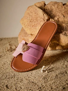 Tropiscape New Spring/Summer Fashion H-Shaped Slippers Women, Casual Open-Toe Slides, Comfortable Slip-On Sandals, Black/Beige/Brown, Flat, Embossed, Blogger Recommended, Desert Keys, French High-End, Rhinestone Thick-Sole Sandals, Beach Shoes, New Fairy-Style Strap Sandals, Low-Heel Round-Toe Indoor/Outdoor Slippers, Crocodile Print Versatile Flat Slides For Summer Cottagecore,SummerOutfit - Pink - View 5