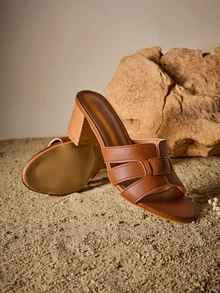 Tropiscape Women's Comfortable Must-Have Slip-On High Heel Sandals, Suitable For New Year Holidays, Summer Beach, And Spring Cottagecore,SummerOutfit - Rust Brown - View 2