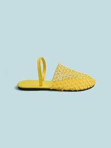 Trivaya New European And American Style Backstrap Fishnet Flat Sandals, Hollow-Out Comfortable Beach Slides For Women - Yellow - View 3
