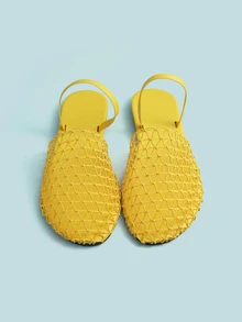 Trivaya New European And American Style Backstrap Fishnet Flat Sandals, Hollow-Out Comfortable Beach Slides For Women - Yellow - View 2