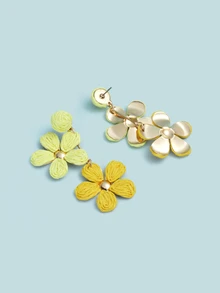 Trivaya 1 Pair Handmade Gradient Color Flower Rattan Earrings, Bohemian Style, Minimalist Design, Floral Tassel Earrings, Suitable For Women's Daily, Vacation, Party Wear - Yellow - View 3