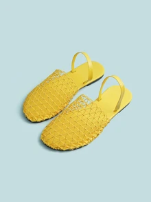 Trivaya New European And American Style Backstrap Fishnet Flat Sandals, Hollow-Out Comfortable Beach Slides For Women - Yellow - View 1