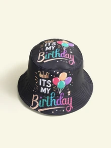 Trivaya 1pc Adult Birthday Party Themed Printed Bucket Hat, Funny Party Costume Hat For Men And Women, Suitable For Family, Friends, Partner Birthday Party Decoration And Birthday Gift - Black - View 2