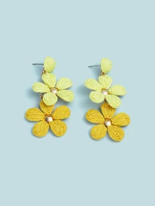 Trivaya 1 Pair Handmade Gradient Color Flower Rattan Earrings, Bohemian Style, Minimalist Design, Floral Tassel Earrings, Suitable For Women's Daily, Vacation, Party Wear - Yellow - View 6