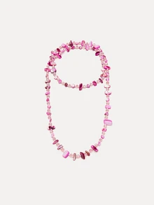 TuEzra 1 pièce Collier double couche de style bohème vintage avec perles de coquillages colorées, collier long de vacances rétro de luxe, empilable, avec pierres précieuses et perles de formes et couleurs assorties - Rose bonbon - Voir 5