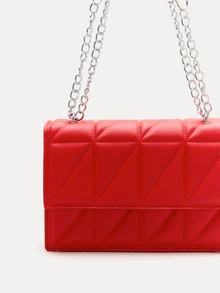 TuEzra Diamond Pattern Chain Shoulder Crossbody Square Bag - Red - View 5
