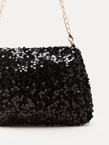 TuEzra Mini Fashionable Sequin Shoulder Bag, Chain Strap Small Square Bag For Women , Sequin - Black - View 4