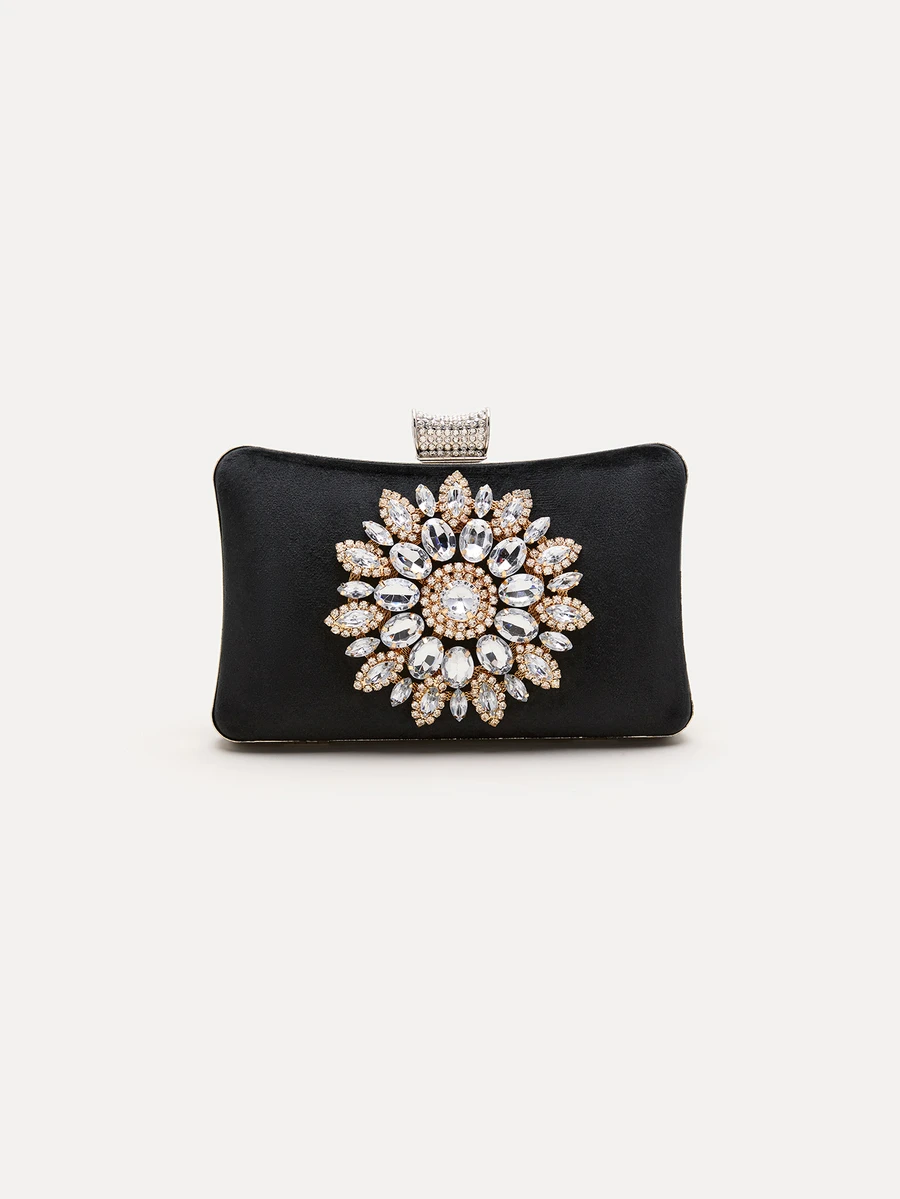 TuEzra Women's Glitzy Rhinestone Embellished Mini Evening Clutch Bag With Detachable Chain Strap - Black - View 1