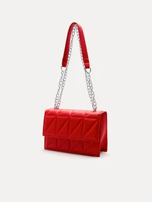 TuEzra Diamond Pattern Chain Shoulder Crossbody Square Bag - Red - View 4
