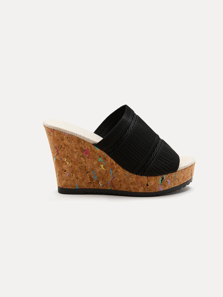 TuEzra Nuevas sandalias de mujer con suela gruesa y cuña, chanclas para exteriores - Negro - Ver 1
