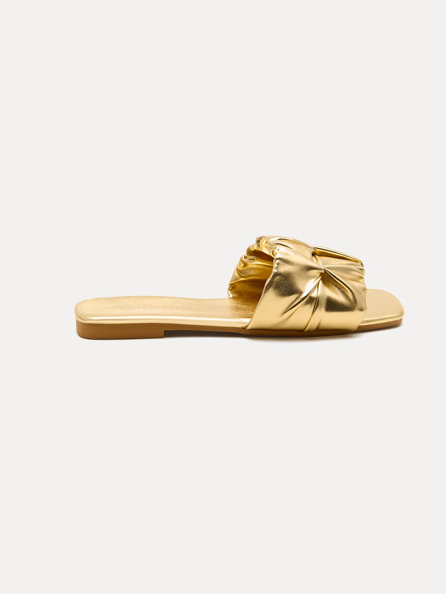 TuEzra 1 Pair Women's Summer PU Leather Ruffle/Frill Edge Beach Slippers, Non-Slip Soft Sole Open Toe Flat Sandals For Outdoor, Casual Wear - Gold - View 1