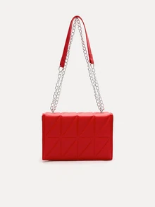 TuEzra Diamond Pattern Chain Shoulder Crossbody Square Bag - Red - View 3