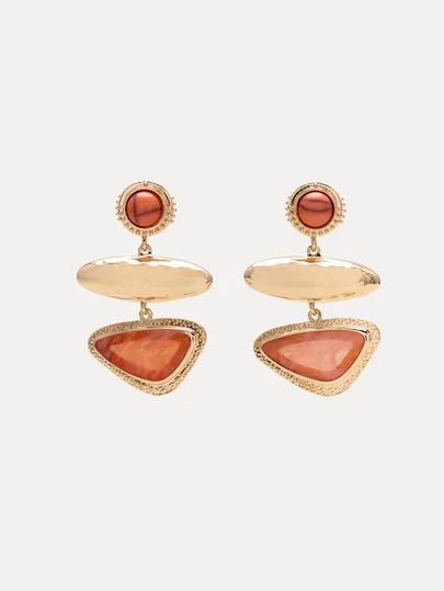 TuEzra 2pcs Vintage Exaggerated Fashion Elegant Drip Oil Geometric Asymmetrical Patchwork Earrings, Suitable For Women's Daily, Music Festival, Party Wear