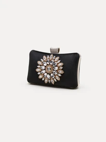 TuEzra Women's Glitzy Rhinestone Embellished Mini Evening Clutch Bag With Detachable Chain Strap - Black - View 4