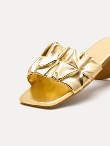 TuEzra 1 Pair Women's Summer PU Leather Ruffle/Frill Edge Beach Slippers, Non-Slip Soft Sole Open Toe Flat Sandals For Outdoor, Casual Wear - Gold - View 5