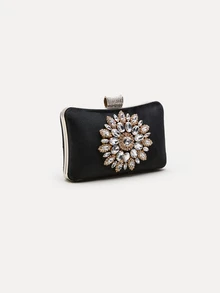 TuEzra Women's Glitzy Rhinestone Embellished Mini Evening Clutch Bag With Detachable Chain Strap - Black - View 2