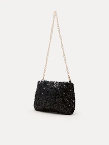 TuEzra Mini Fashionable Sequin Shoulder Bag, Chain Strap Small Square Bag For Women , Sequin - Black - View 5