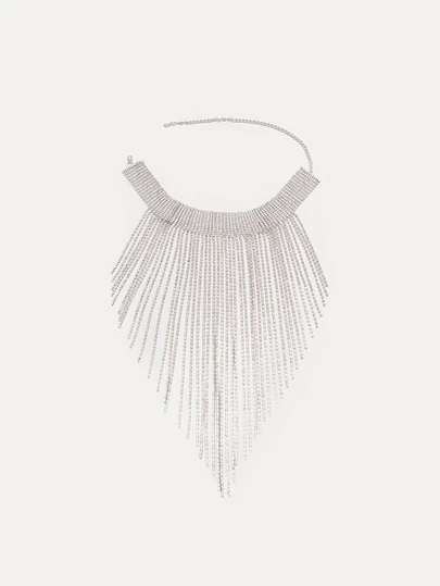 TuEzra 1pc Nightclub Sexy Fringe Bling White K Diamond Necklace, Bridal Bib Style Women's Diamond Necklace For Evening Party