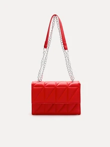 TuEzra Diamond Pattern Chain Shoulder Crossbody Square Bag - Red - View 1