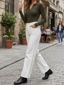 Quần jeans ống đứng cạp cao màu trắng dành cho nữ, mùa xuân, dáng ôm, phong cách retro Mỹ. - trắng - Xem 2
